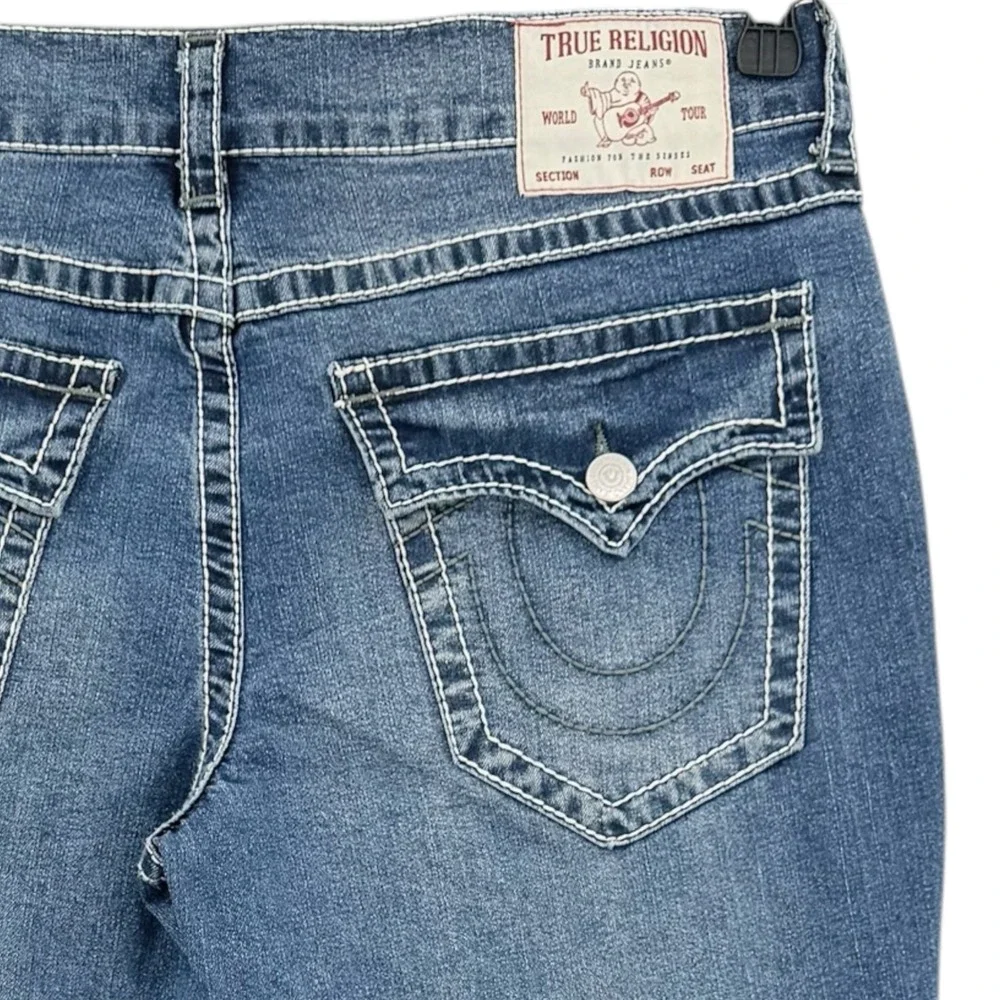 True Religion Men's Geno Big T Flap Slim Stretch Blue Denim Jeans 36x32 NWT $199